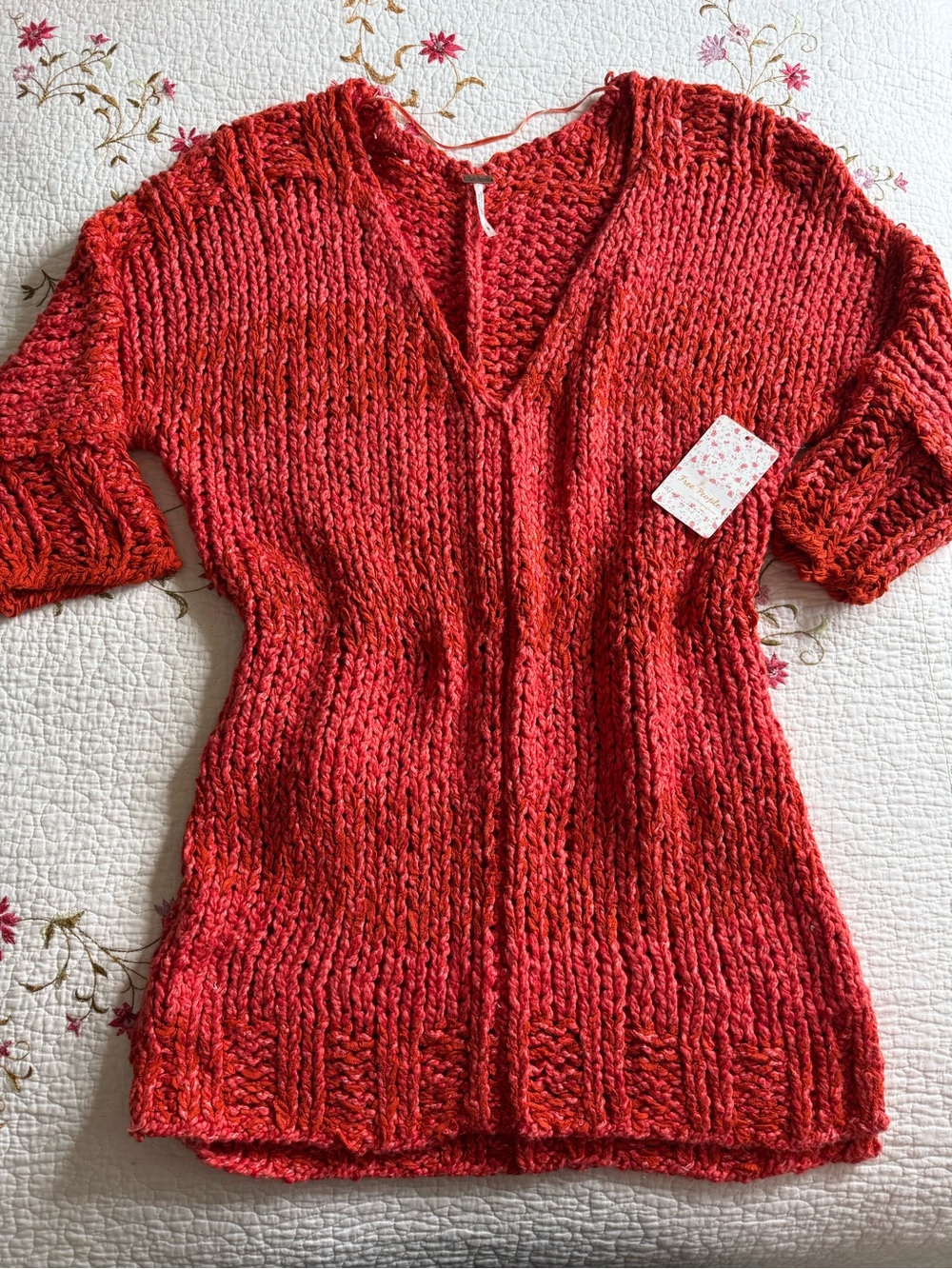 Free People Georgia Women’s Sweater V-neck Tunic Boho Small Red